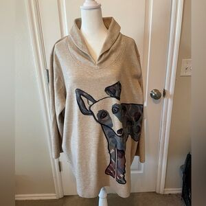 Ali Miles Beige Tunic with Abstract Dog Art